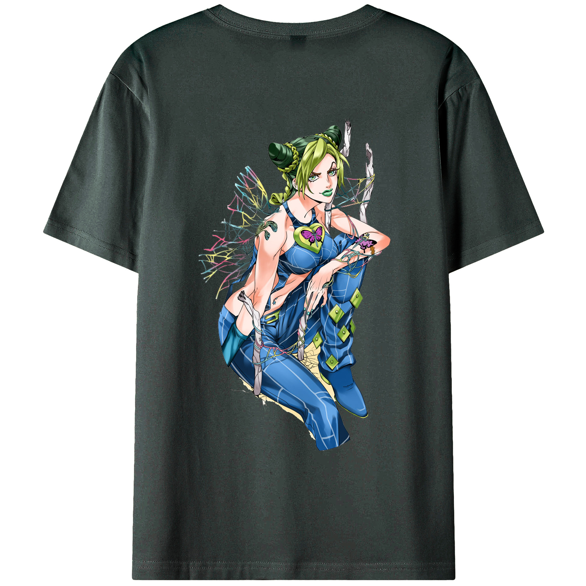 （画像用） "ジョジョの奇妙な冒険 くうじょう ジョリーン JoJo's Bizarre Adventure Jolyne Cujoh " 綿100％ メンズ半袖Tシャツ（バックプリント） 通気性